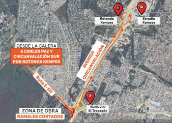 Por trabajos de Aguas Cordobesas, continuarán cerrados dos accesos a Circunvalación del distribuidor El Tropezón